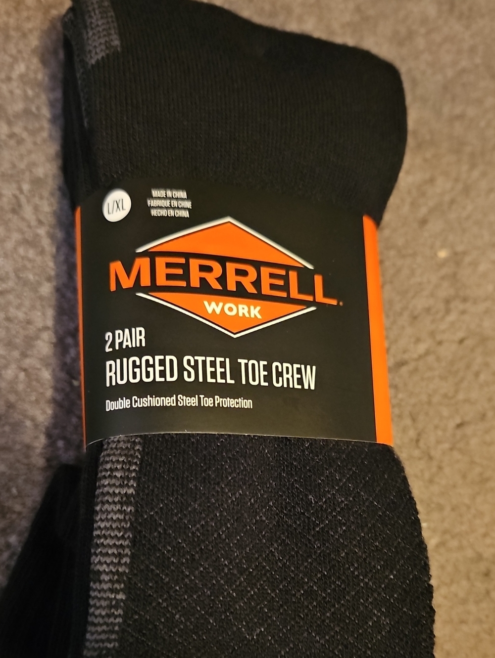 Merrell Black Rugged Steel Toe Crew Work Socks - Picture 2 of 5